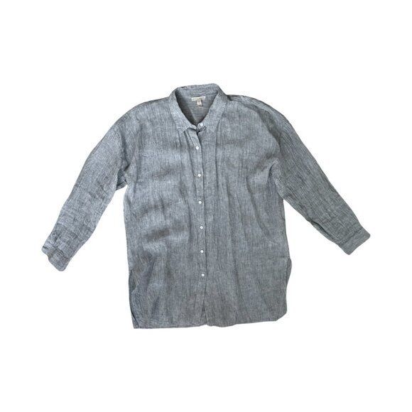 Eileen Fisher gray organic linen button down shirt size XXS - Picture 2 of 6